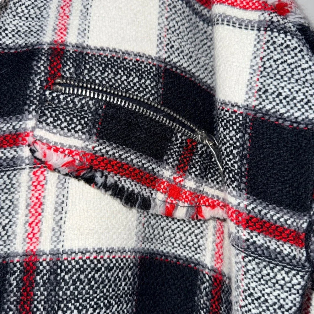 Zara Plaid Belted Shacket Jacket Womens XL Red Black White Woven Coat